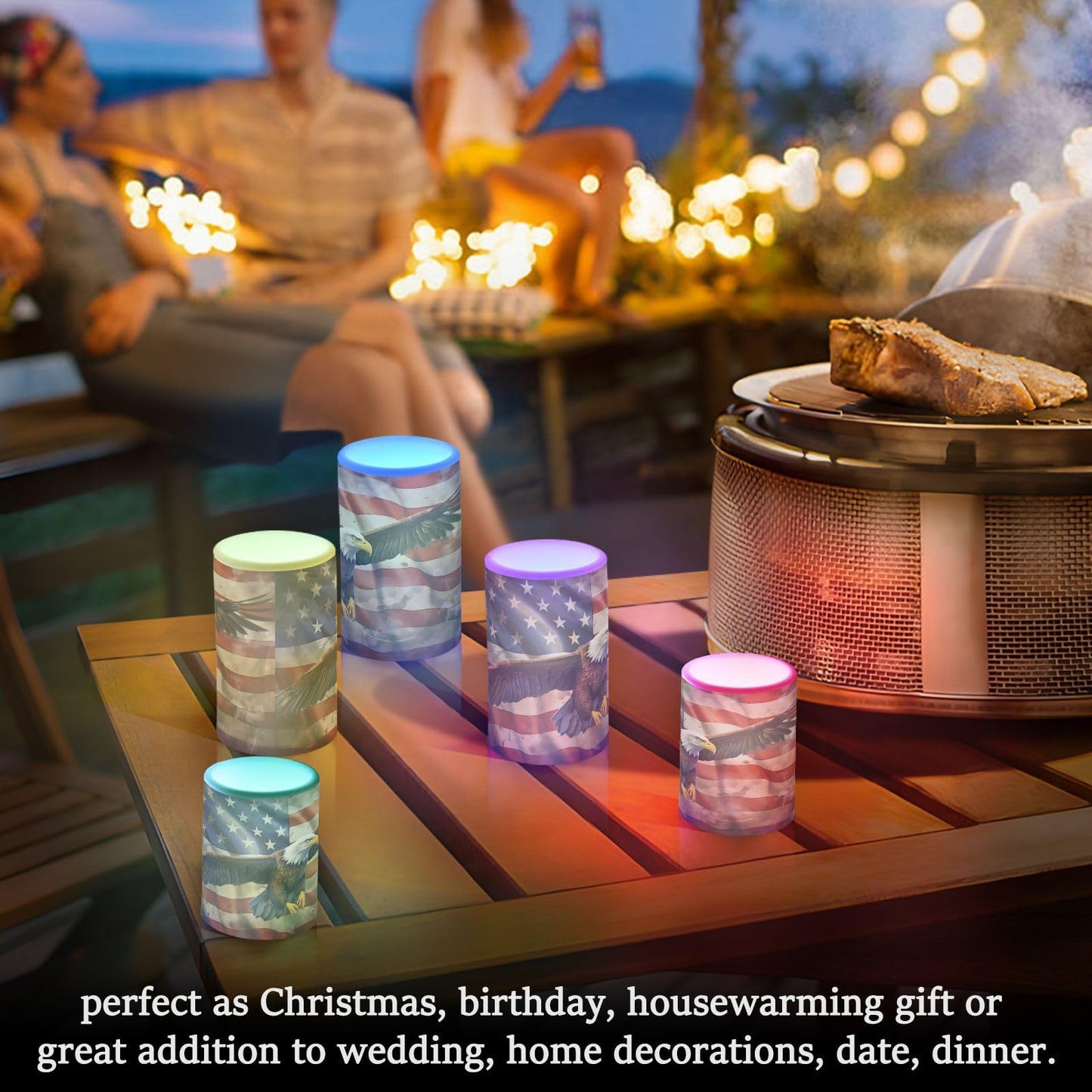 ALAZA Vintage Eagle USA Flag Flameless Candles, LED Pillar Candles with Remote Timer, Battery Operated Candles Set of 2