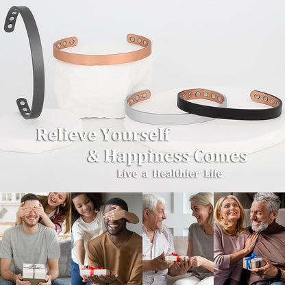 MagEnergy Copper Bracelet for Men and Women, 99.9% Pure Copper Magnetic Bangle with 8pcs 3500 Gauss Magnets, 6.8" Adjustable Jewelry Gift(2Pcs)