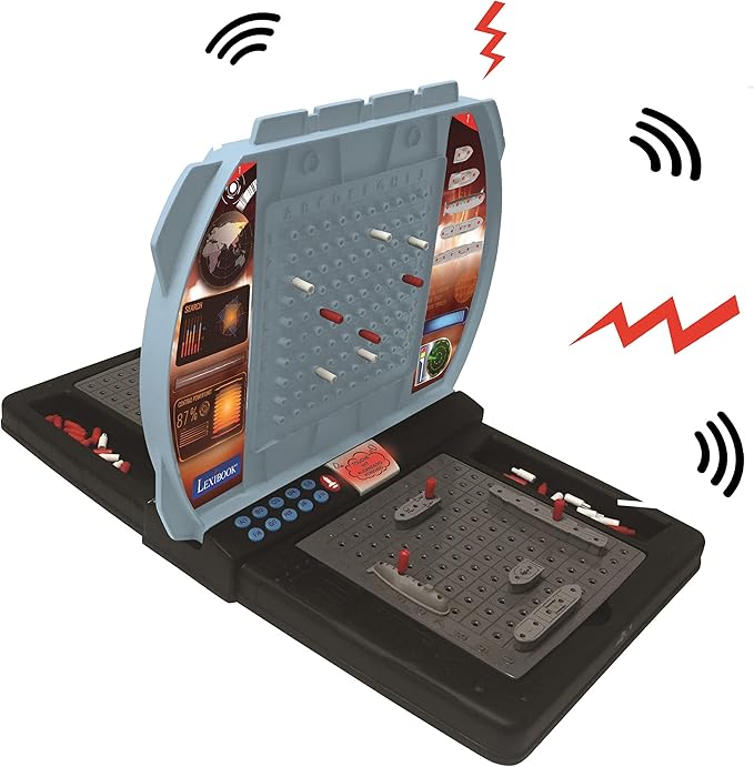 Lexibook Talking Sea Battle (French English Spanish Portuguese) Electronic Board Game 1 or 2 Players Interactive Light and Sound Effects Strategy Battery Operated Grey/Black GT2800US