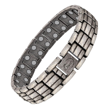 JEROOT Magnetic Bracelets for Men, Pure Titanium Bracelet (3500Gauss Per Magnet), Men's Bracelet Lymphatic Jewelry Gifts（Ancient silver）