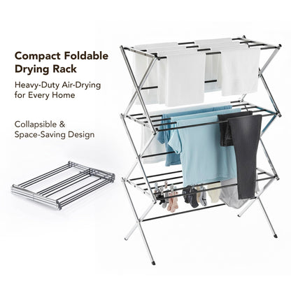 Displays By Jack Portable Collapsible Clothing Dryer Rack, Foldable Drying Rack for Clothes, Lingerie, Towels, Linens, Laundry Home Apartment Must Haves, Metal Chrome Finish