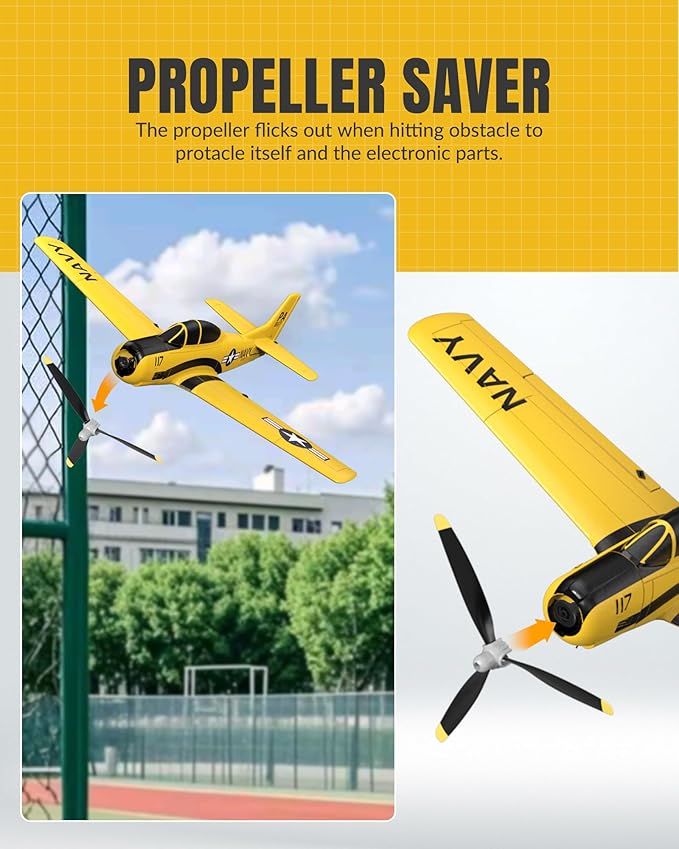volantexrc RC Plane for Beginners 4CH WWII RC Airplane T28 Trojan with Aileron 2.4Ghz Remote Control Plane with Xpilot Self Righting&ampOne Key Aerobatic for Adults (761-9 RTF Yellow)