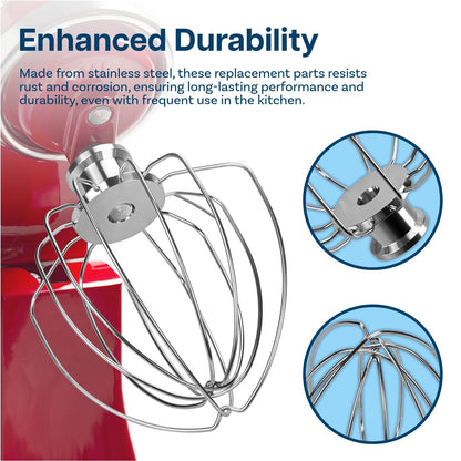 Mixer Attachments for KitchenAid 4.5–5 Quart Tilt-Head Stand Mixers – Compatible with Artisan & Classic – Beaters, Whisks, Dough Hooks & Attachment Sets by MMOBIEL (3-in-1, Stainless Steel)