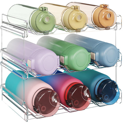 Lifewit Stackable Water Bottle Organizer for Cabinet, Plastic Bottle Holder Fits Bottles & Tumblers up to 3.8" Diameter, Pantry, Countertop & Fridge, Holds 6 Bottles