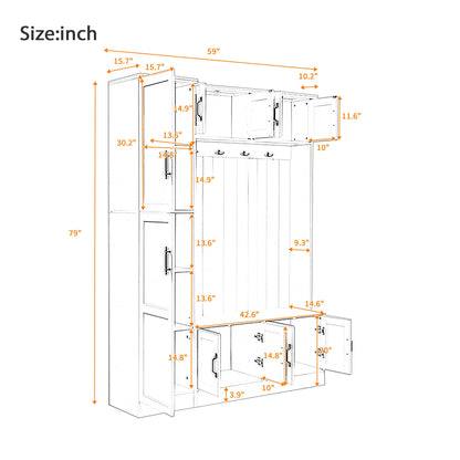 Shaical 79'' Tall Hall Tree with Shoe Storage and Bench, 4-in-1 Mudroom Storage Organizer Coat Rack with 6 Cabinets, 4 Coat Hooks & Adjustable Shelf for Hallway, Entryway, Living Room, White