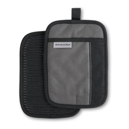 KITCHENAID Beacon Two-Tone Pot Holder 2-Pack Set, Contour Silver/Matte Black, 7"x10"