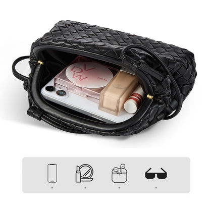 Huralona Dressy Pleated Vegan Leather Clutch Purse Woven Soft Cloud Dumpling Clutch Bag for Women PU Evening Purse Handbag (Black)