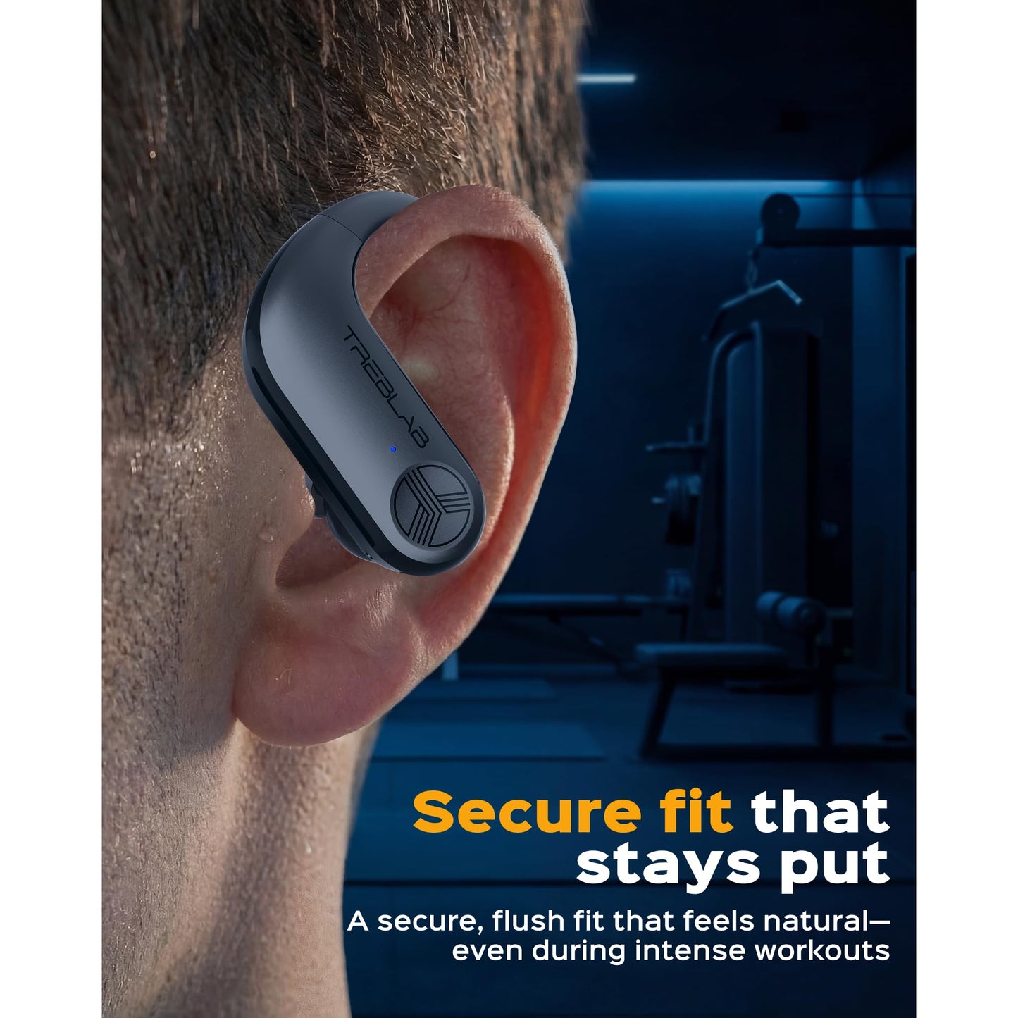 TREBLAB X3 Pro - Sports Wireless Ear Buds Bluetooth - Comfortable Workout Headphones with Secure Ear Hooks, 9H Long Battery Life, IPX5 Sweatproof Earphones, Noise Isolation Over Ear Earbuds