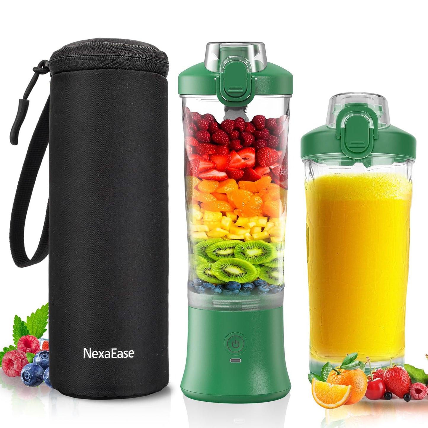 Portable Blender Personal Juicer for Shakes and Smoothies - 20 OZ Electric Protein Shaker Bottle with Insulated Sleeve, Travel Lid, USB-C Rechargeable - Mini Small Blender Cup for Kitchen, Office, Gym
