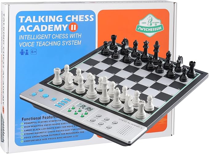 Advanced Electronic Chess Board Smart Computer Chess Set AI Voice Coach Learning for Kids ELO 2200+ for Improving Players Magnetic Large Pieces &amp Board Perfect for Adults LCD Display(Silver)