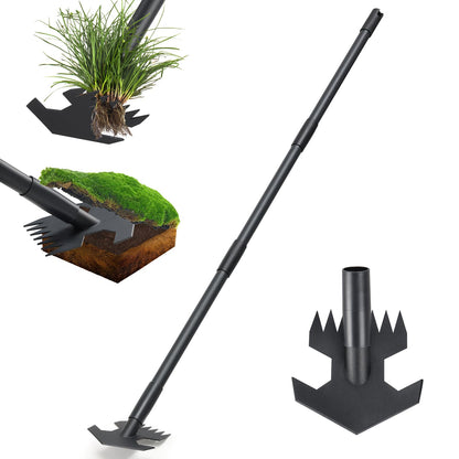 Garden Hoe,2 in 1 Heavy Duty Scuffle Weeding Hoe Garden Tool with Shaped Edge, 45 inch Long Handle, Hand Weeding Rake Action Hoe for Weeding Gardening Grass Weed Moss Removal