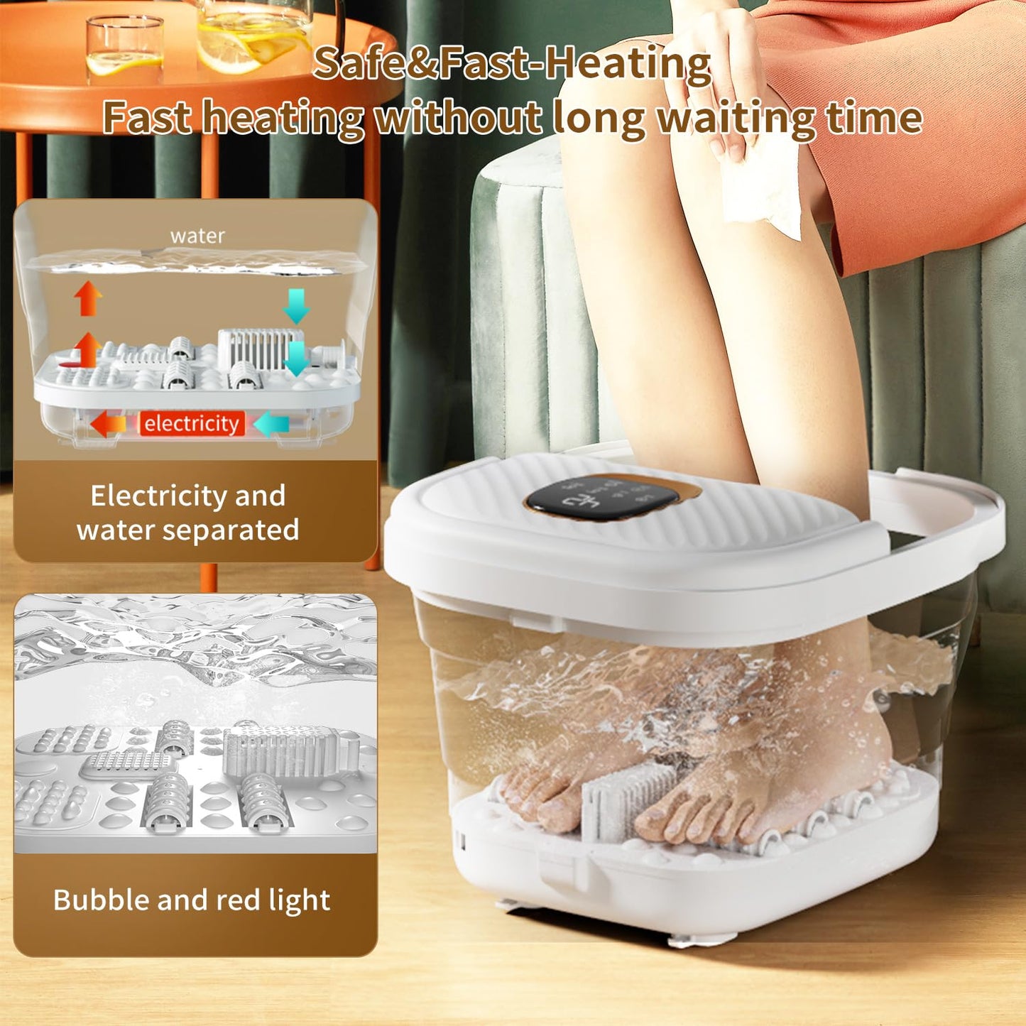 ACKLEAP Collapsible Foot Spa with Heat, Touchscreen, Foldable Foot Bath Massager with Temperature Control, Foot Massage Rollers, Pedicure Spa for Home, Office, Relaxation, Gift for Men & Women
