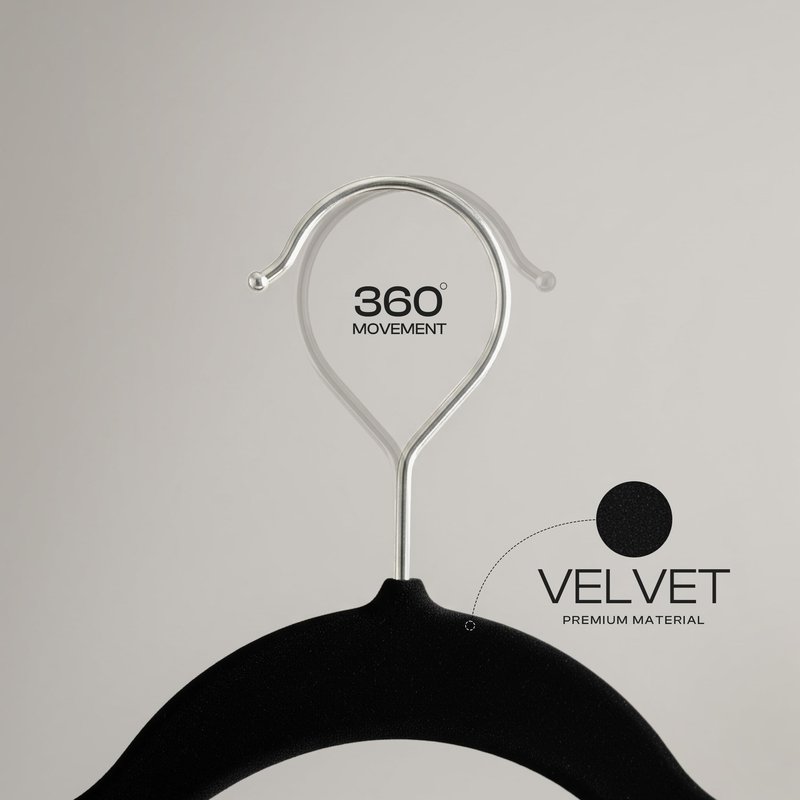 Utopia Home Velvet Hangers 50 Pack – Luxury Non-Slip Slim Pant & Coat Hangers, Strong Space-Saving Clothes Hangers with Pants Bar and 360° Swivel Hook – Black