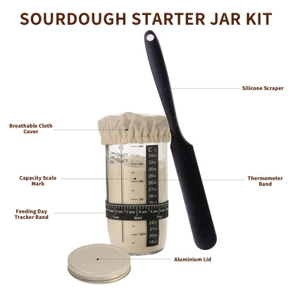 Complete Sourdough Starter Kit with Banneton Proofing Basket & Dough Scraper – All-in-One Bread Baking Set for Homemade Artisan Sourdough
