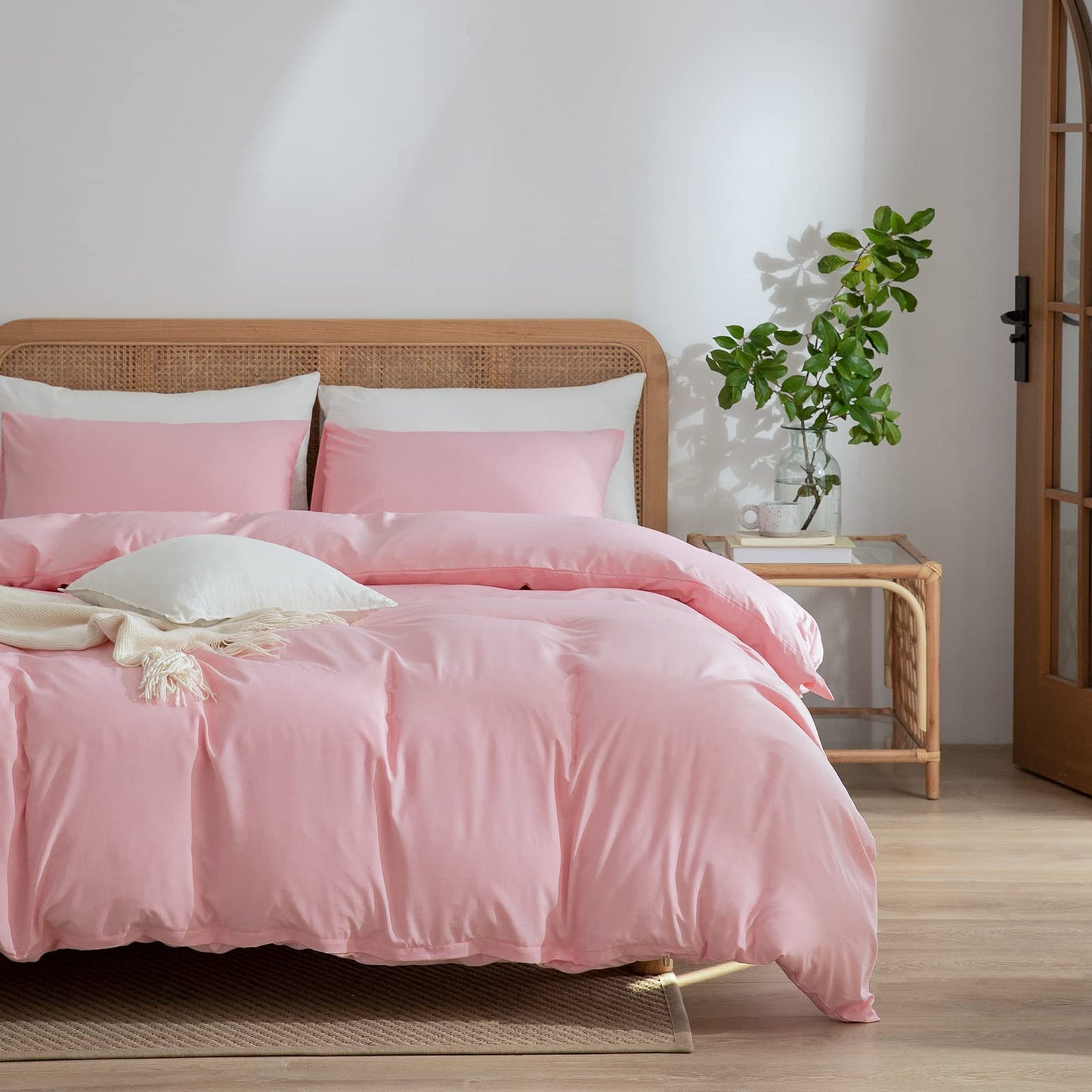 Pink Duvet Cover Twin, 100% Washed Microfiber 3-Piece Solid Color Casual Bedding Set for Boys & Girls, Zipper Closure, Luxury Ultra Soft Comfort (Twin)
