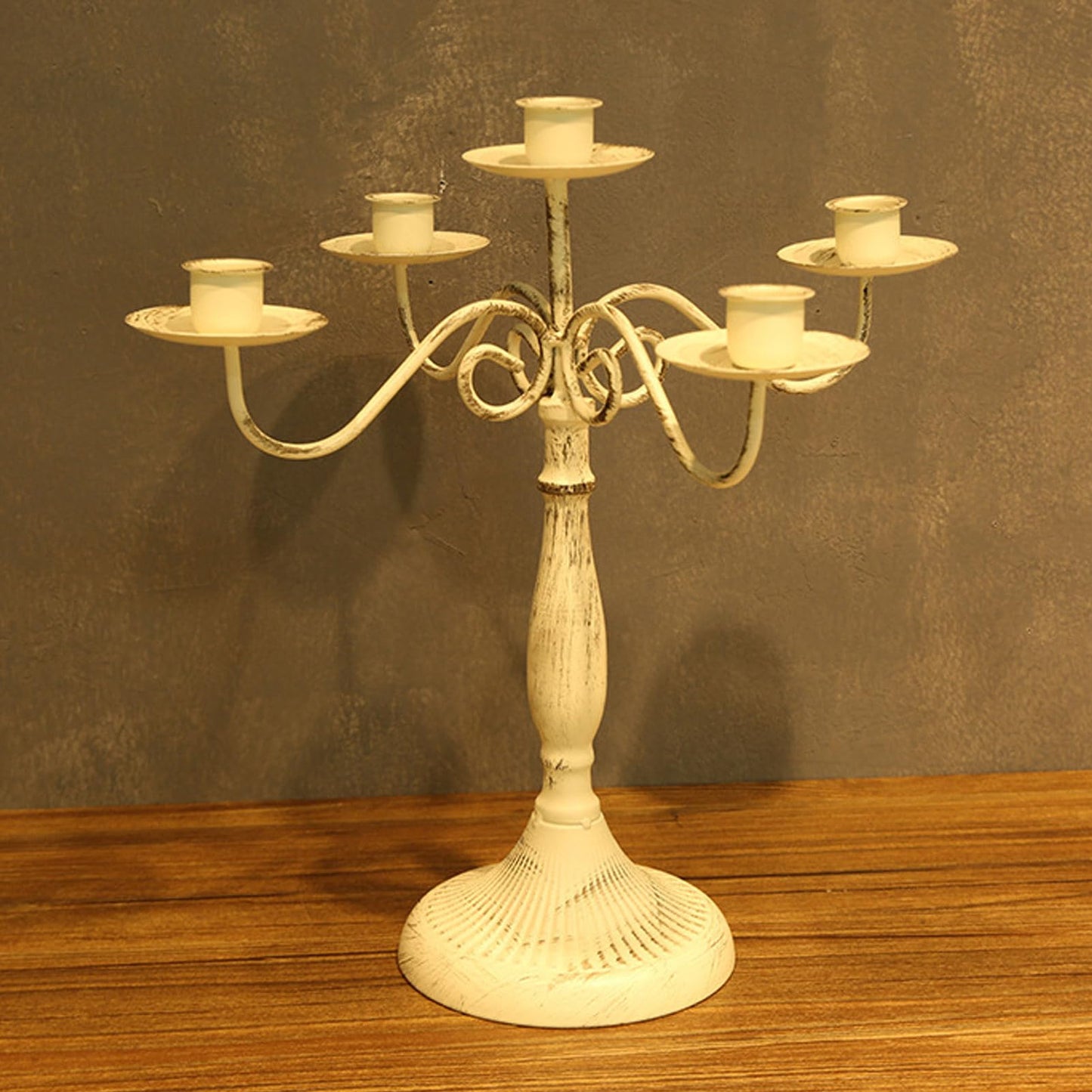 BEIJIALY 5 Arms Cast Iron Candlestick Holders, Metal Candelabra Rustproof Dampproof Iron Candle Holder Decorative Luxurious Candlestick Holder for Weeding Hotel
