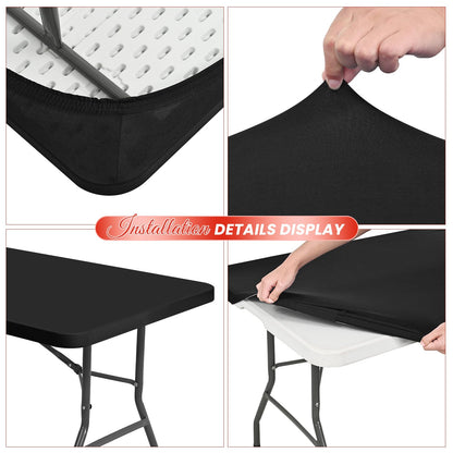 10 Pack Stretch Fabric Table Top Cap Cover, fits 6Ft Tables, Spandex Table Covers Washable Elastic Universal Rectangle Tablecloth Protector for Indoor Outdoor Party Picnic Wedding, Black,30" W x 72" L