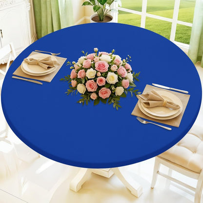 Moosfor Round Spandex Tablecloth, Elastic Fitted Waterproof Tablecloths for 57"-68" Tables, Stretch Washable Picnic Table Cover for Camping, Dining, Indoor and Outdoor, Blue