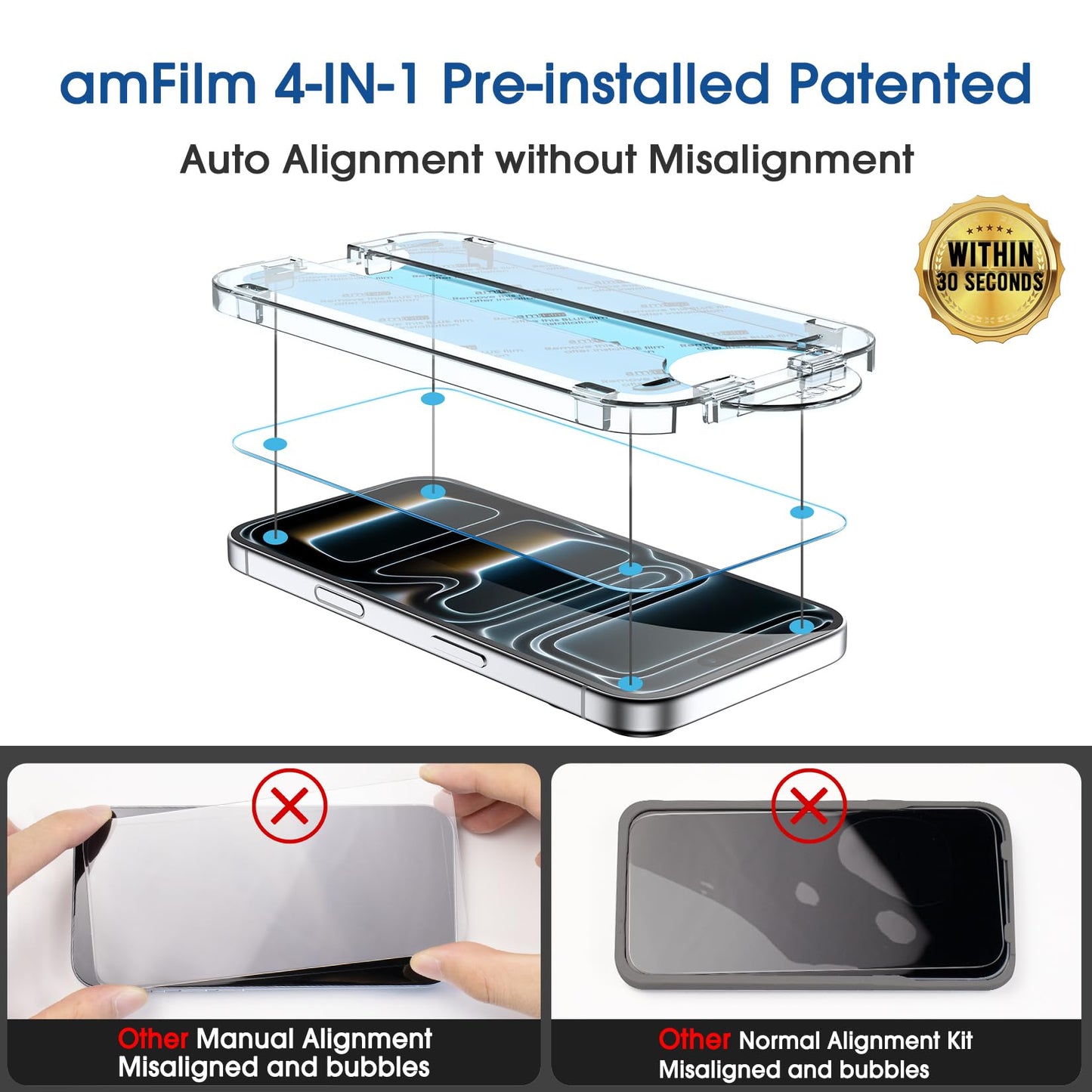 amFilm Easiest Installation OneTouch for iPhone 14 Pro [6.1 Inch] Screen Protector Tempered Glass, Auto-Alignment Tech, Bubble Free and Full Coverage Case Friendly, Anti-Scratch 2 Pack