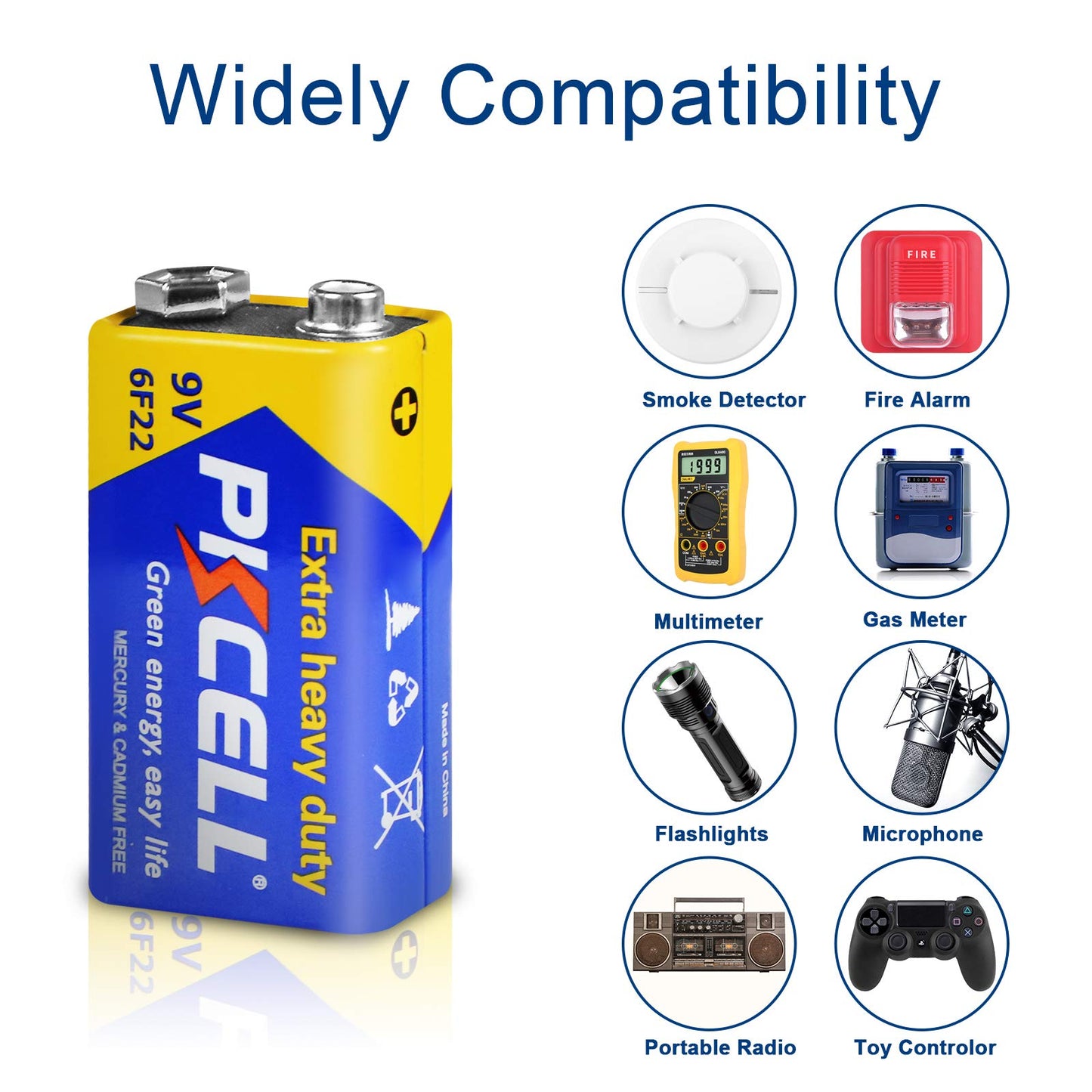 PKCELL 9V Dry Battery (100 Count)– Ultra Long-Lasting 9 Volt Carbon Zinc Battery, 3-Year Shelf Life, Leak-Proof 9V Battery for Smoke Detectors