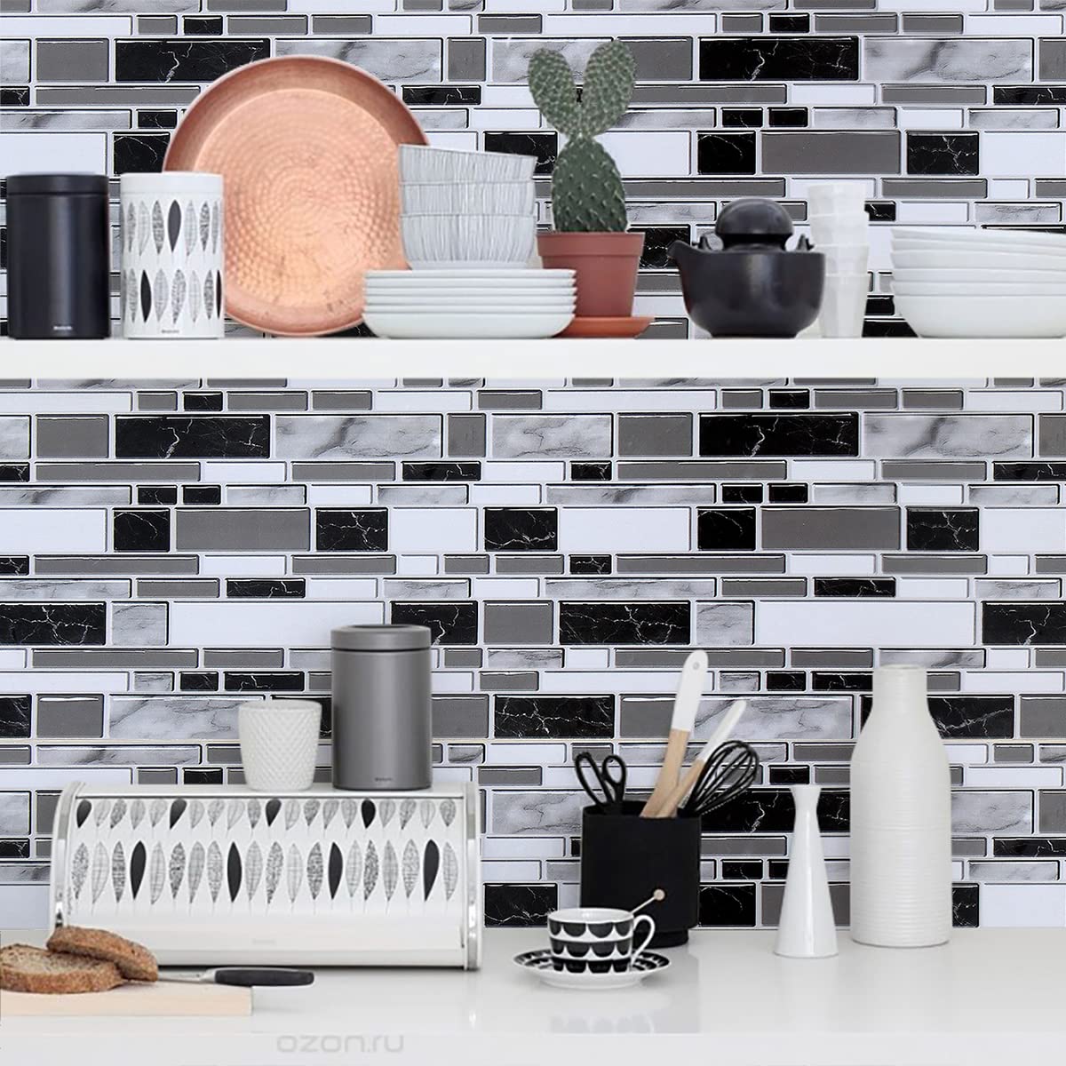 Livebor Peel and Stick Kitchen Wallpaper Backsplash Wall Paper for Kitchen 11.8inch x 78.7inch Backsplash Tiles Wallpaper Peel and Stick Waterproof Countertop Contact Paper for Bathroom Cabinet