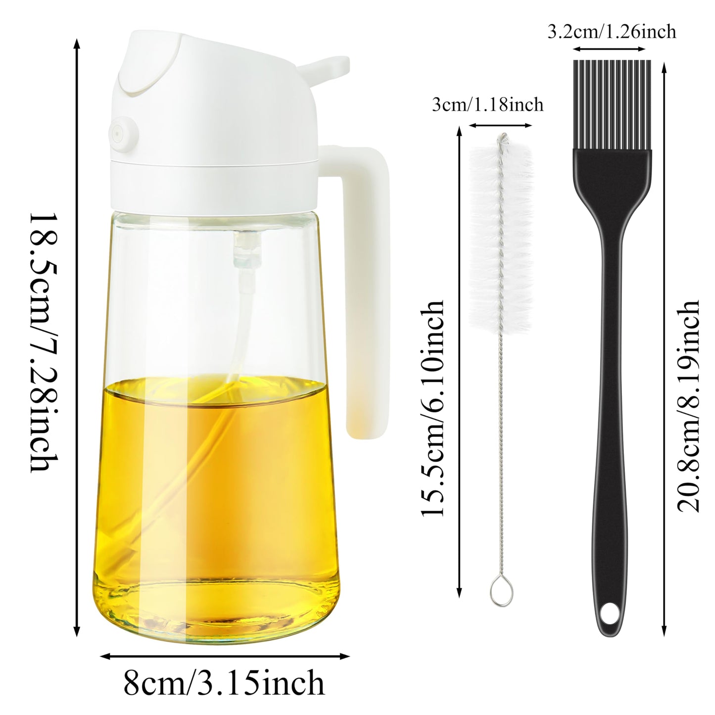 Ponpon Oil Sprayer for Cooking, 16oz Olive Oil Spray Bottle, Oil Dispenser for Kitchen for Barbecue, Salad, Cooking, Baking (Black)