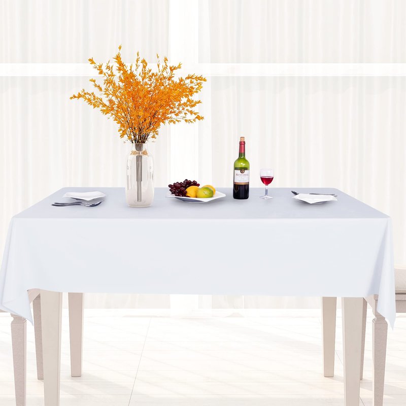 sancua 100% Waterproof Rectangle PVC Tablecloth - 54 x 140 Inch - Oil Proof Spill Proof Vinyl Table Cloth, Wipe Clean Table Cover for Dining Tables, Buffet Parties and Camping, White