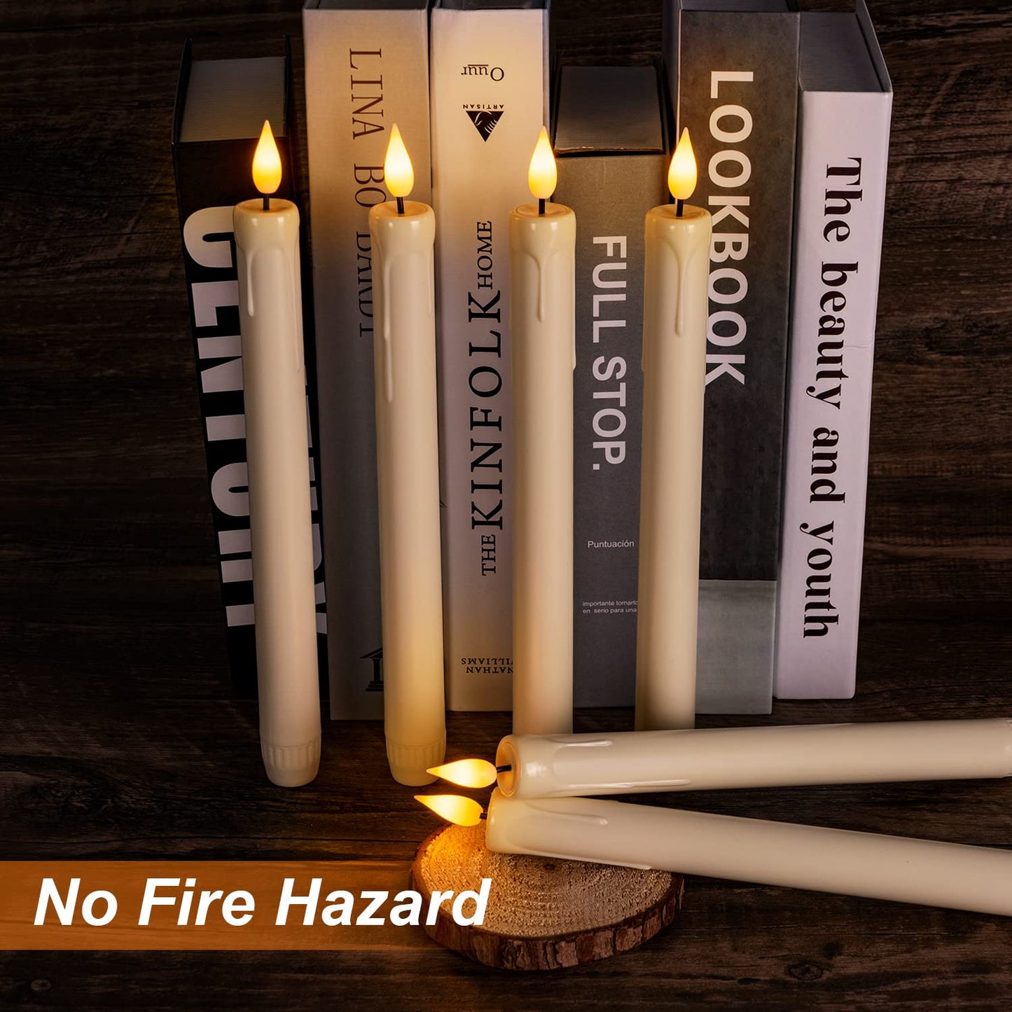 Homemory 3 Pcs Flameless Taper Candles with Remote Timer Dimmer, 9.6" Ivory LED Candlesticks Battery Operated, Plastic Flickering Flameless Candles for Fireplace Wedding Seasonal Indoor Decorations