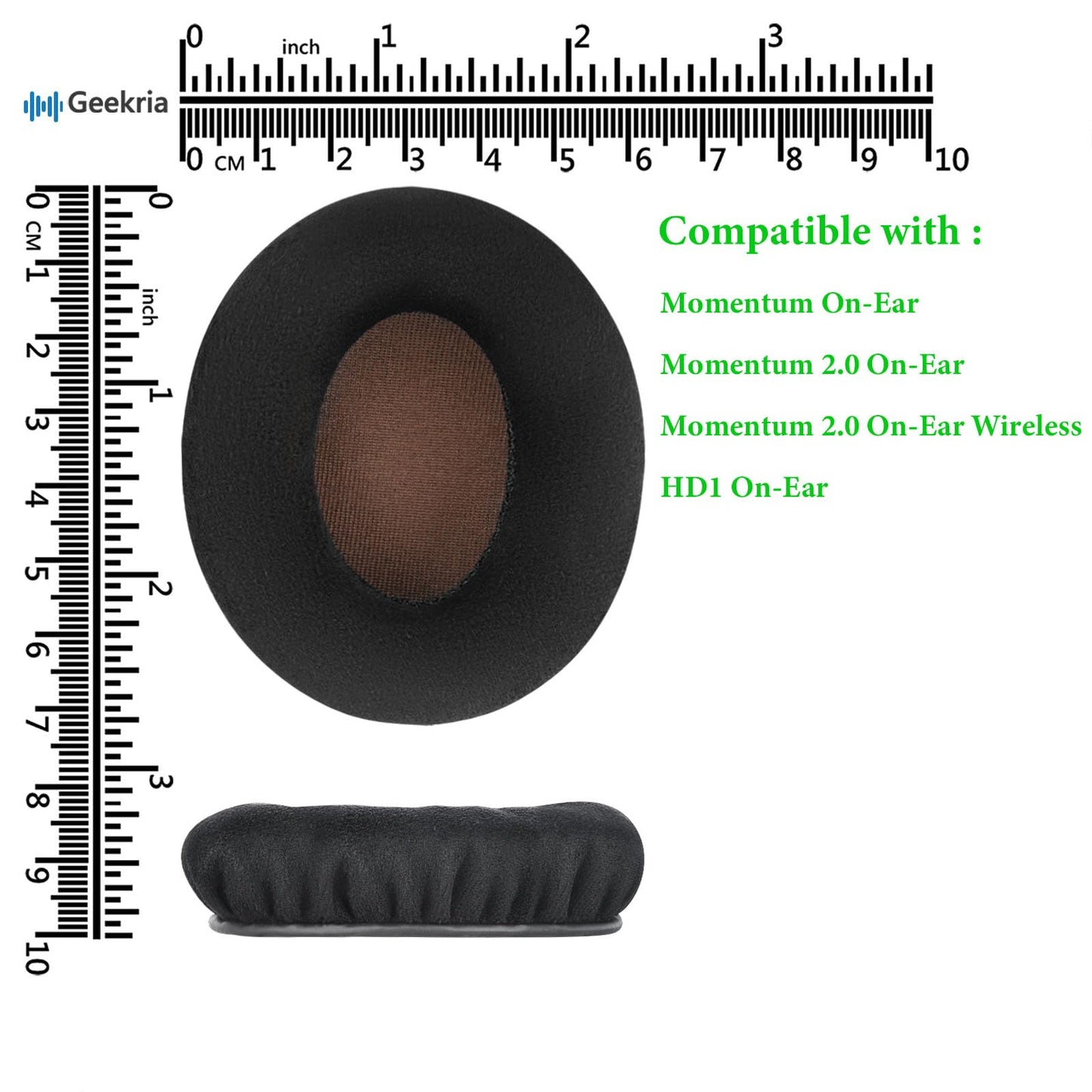 Geekria Comfort Velour Replacement Ear Pads for Sennheiser Momentum On-Ear, Momentum 2.0 Wireless, HD1 On-Ear Headphones, Repair Parts with Video Guide (Black Velvet)