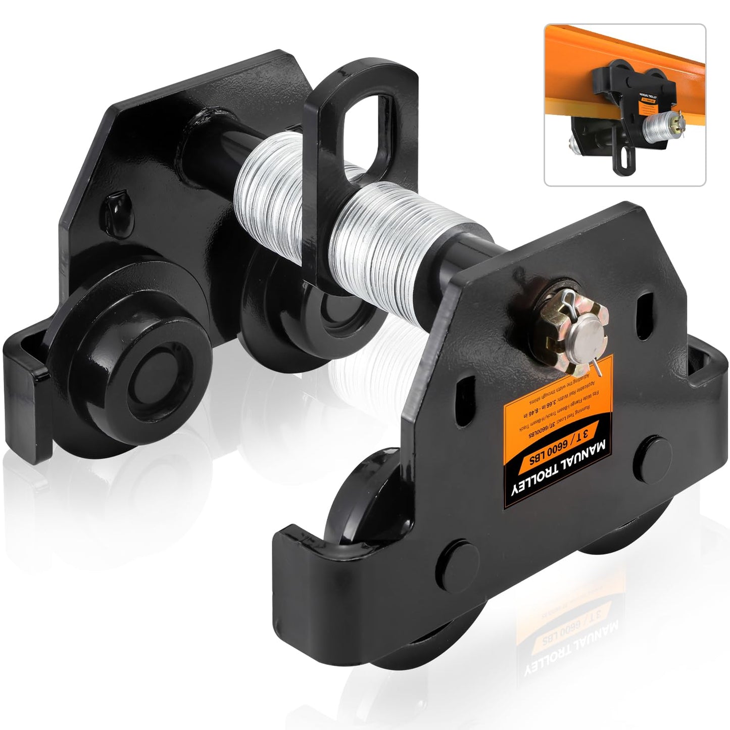 POWLAB 3 Ton Heavy Duty Manual I-Beam Trolley, Adjustable Flange Width 3.66" to 8.46", Dual Wheels for Garage Hoist, Robust Steel Construction for Straight & Curved Beams