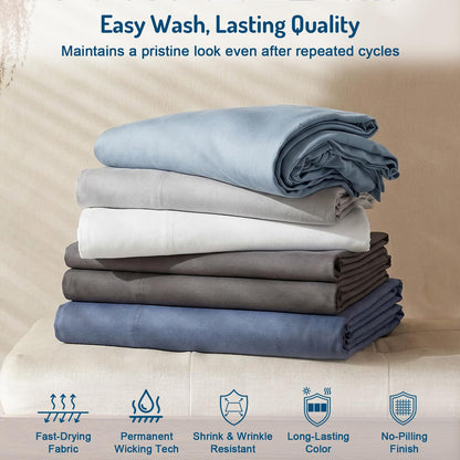 Degrees of Comfort Coolmax® Cooling Bed Sheets California King Size for Hot Sleepers, Moisture Wicking Sheet Set for Night Sweats, Deep Pocket, Ultra Soft, Cozy for All Seasons, Light Grey 4 Pieces