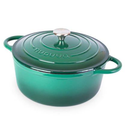 Nuovva Enamelled Cast Iron Dutch Oven Pot with Lid – 6.4 Quart Non Stick Casserole Pot – Heavy Duty & Oven Safe up to 500° F for Bread Baking, Braising, Stews, Roasting – 28cm Dark Green