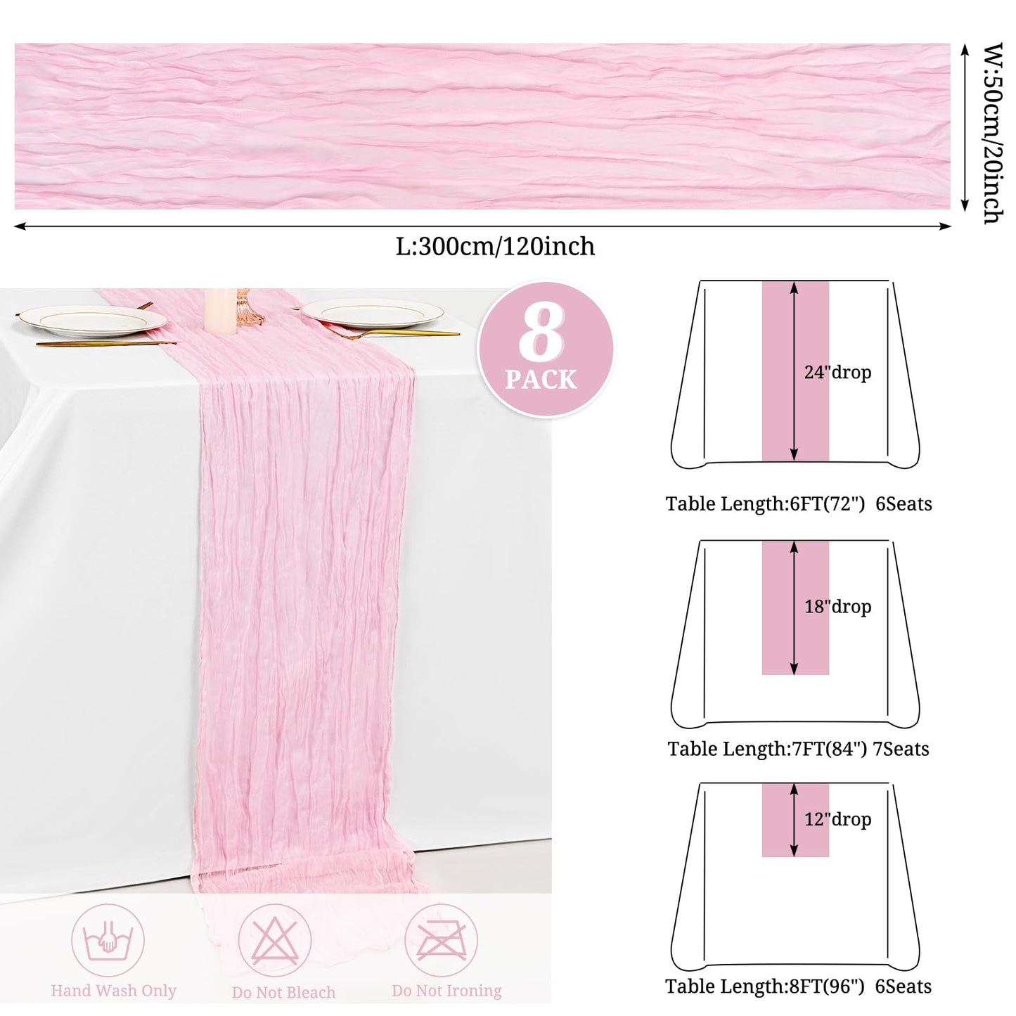 12 Pack Light Pink Cheesecloth Table Runner 35 x 70 Inch Gauze Cheese Cloth Table Runner, Boho Rustic Wedding Table Runner for Wedding Bridal Shower Graduation Party Banquet Table Decorations