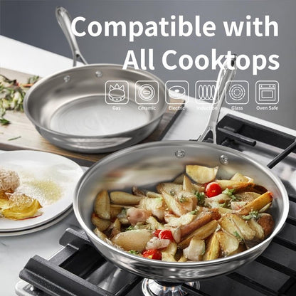 SANFELA Cookware, 10 Piece Stainless Steel Pot and Pan Set, 5 Ply Clad, Includes Frying Pans, Saucepans, Saute Pan and Stock Pot, Compatible with All Cooktops, PTFE, PFAS and PFOA Free