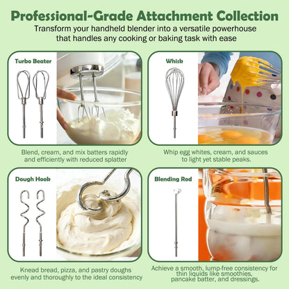 Hand Mixer Attachments, 6 Pcs Stainless Steel Set Turbo Beater, Pro Whisk, Dough Hooks & Blending Rod | Compatible with KitchenAid KHM3, KHM5, KHM7, KHM9, KHM512, KHM926 Series Hand Mixers