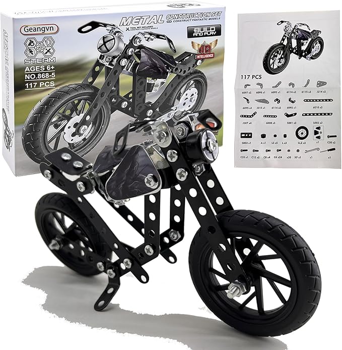 Metal Model Motorcycle Kits - 117 Pcs Erector Sets for Boys Age 8-12 Motobike Building Toys STEM Kits for Kids Age 8-10 Assembly Car Project for 14 and Up Gifts for 15 16 Year Old Boys and Adults