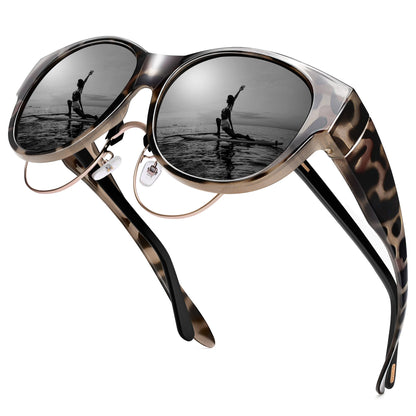 URUMQI Sunglasses Fit Over Glasses for Women, Polarized UV400 Protection Sun Glasses Trendy Round Cat Eye Shades Large Lens