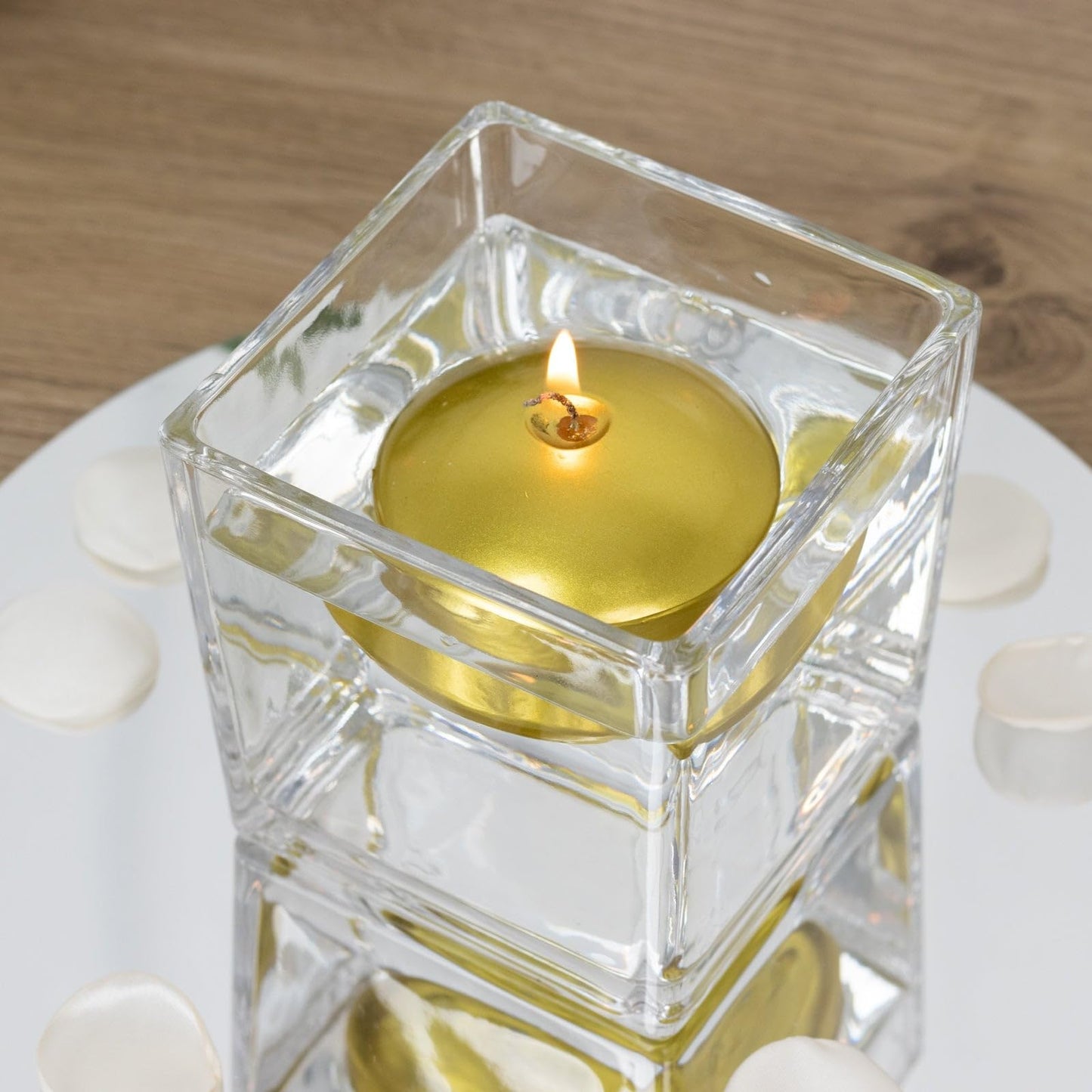 Efavormart 12 Pack 3" Gold Unscented Floating Candles, Long Burn Dripless Wax Discs with Cotton Wick for Cylinder Vases and Wedding Centerpieces