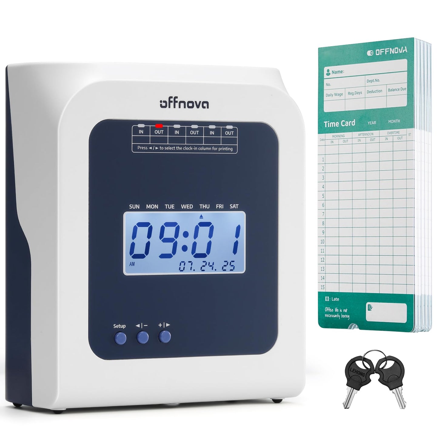OFFNOVA Thermal Time Clock for Employees Small Business, No Ink Ribbons or Network Needed, in/Out Time Attendance Machine with 50 Time Cards, White