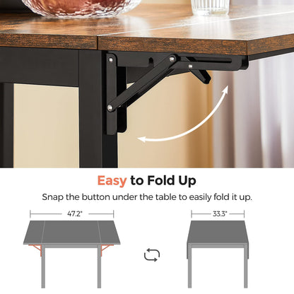 VASAGLE Folding Dining Table, Drop Leaf Extendable, for Small Spaces, Seats 2-4 People, Industrial, 33.3 x 30.7 x 30 Inches,Brown