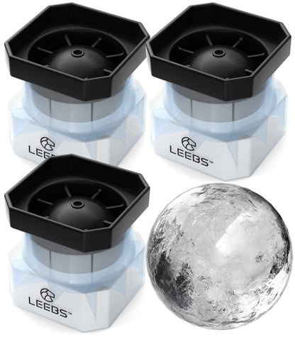 Silicone Freezer Press Sphere Ice Ball Maker Mold, 3 Pack for Large Round Craft Whisky Ice Balls - Bourbon, Scotch, Old Fashioned, Cocktail Drinks - by LEEBS