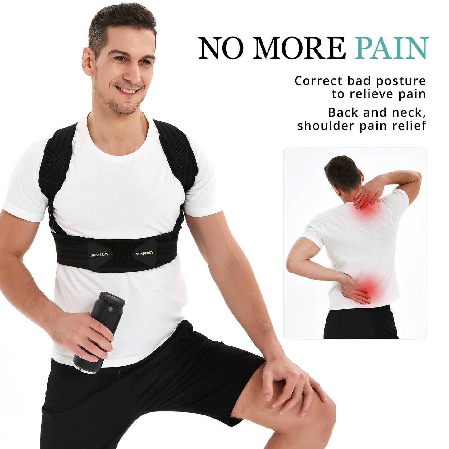 SHAPERKY Posture Corrector for Women and Men, Adjustable Upper Back Brace for Posture Hunchback Support and Providing Pain Relief from Neck, Shoulder, and Upper Back (Small/Medium)