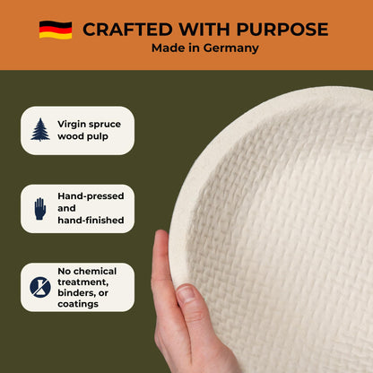 Bulka Large Round 9" 1kg Waffle Banneton Bread Proofing Basket Pressed Wood Pulp, Sourdough Proofing Basket - Non-Stick Brotform Sourdough Bread Baking Supplies, Made in Germany.