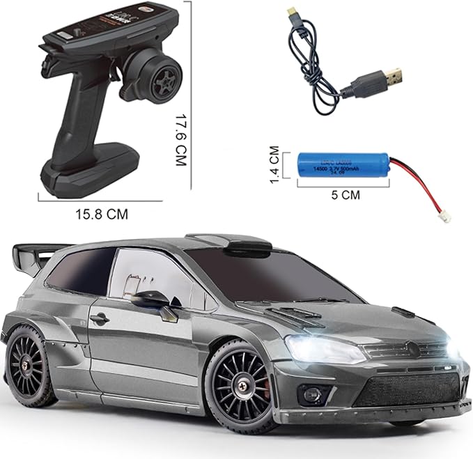 LDRC 2801PRO 1/28 Mini RC Drift Car GTR 2.4GHz 4WD RTR with Gyro and 4PCS Drift Tires Racing Radio Control Cars (Silvery)