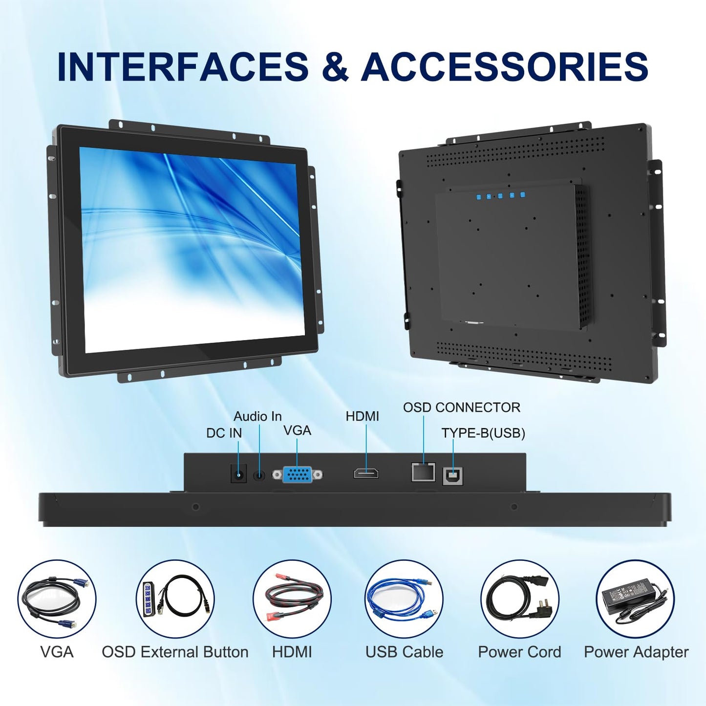 Bosunre 17 Inch Open Frame Design Touch Screen Monitor Display with VESA & Rear Mounting Bracket for Kiosk Industrial Automation Retail Self-Service