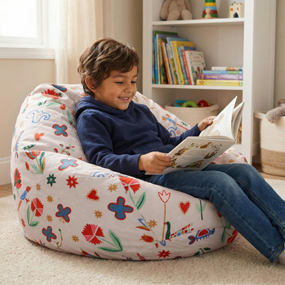 YuppieLife Stuffed Animal Storage Bean Bag Chairs Canvas Cover for Kids(No Filling)/Machine Washable and Durable Toddler Bean Bag Sofa Cover for Room Decor (Kid Painting, 38”)