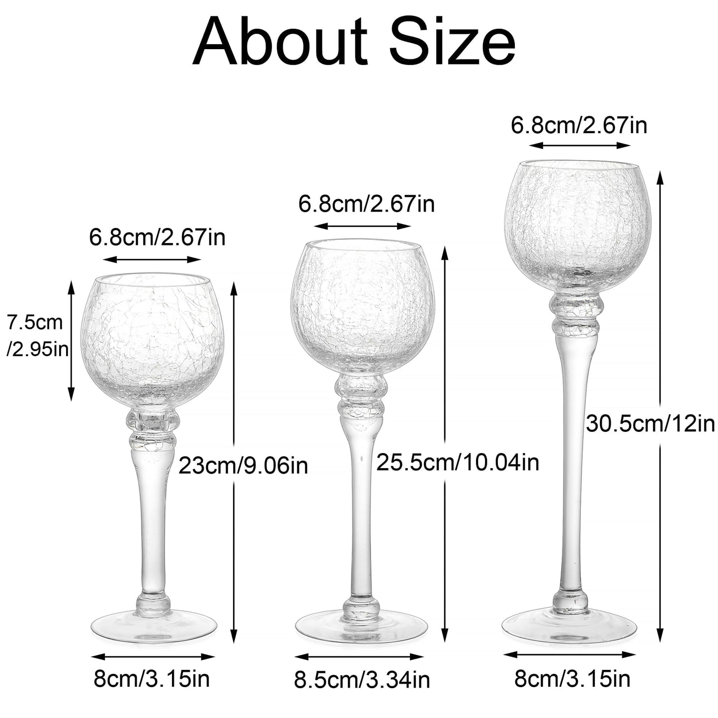 Inweder Glass Tealight Candle Holder: Clear Votive Holders 9/10/12 Inch Tall Long Setm Floating Candle Holders for Christmas Dining Table Centerpiece Wedding Party Set of 3
