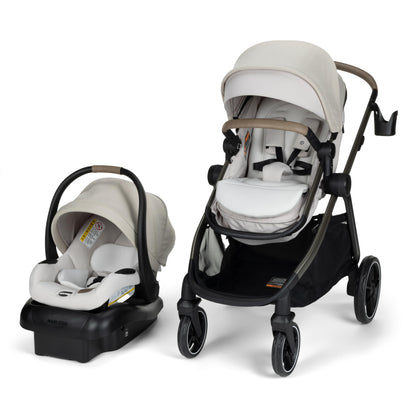Maxi-Cosi Zelia Pro 5-in-1 Travel System with Mico Pro Infant Car Seat, Baby Stroller Combo, Reversible Seat, Large Wheels, Adjustable Handle, Newborn to Toddler, Lightweight, Classic Oat