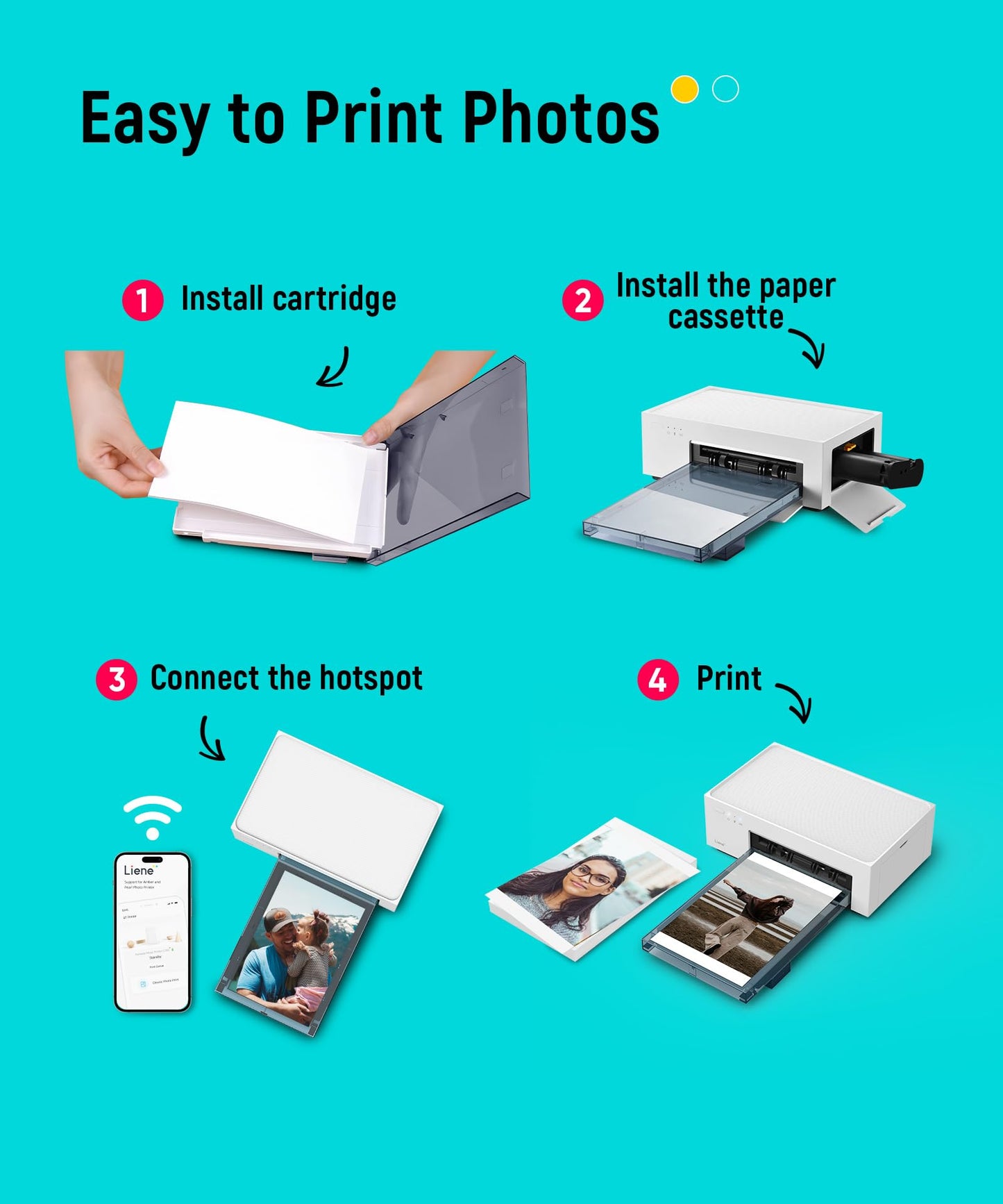 Liene M100 4x6'' Photo Printer, Wi-Fi Picture Printer, 20 Sheets, Full-Color Photo, Instant Phone Printer for iPhone, Android, Smartphone, Thermal Dye Sublimation, Portable Photo Printer for Home Use