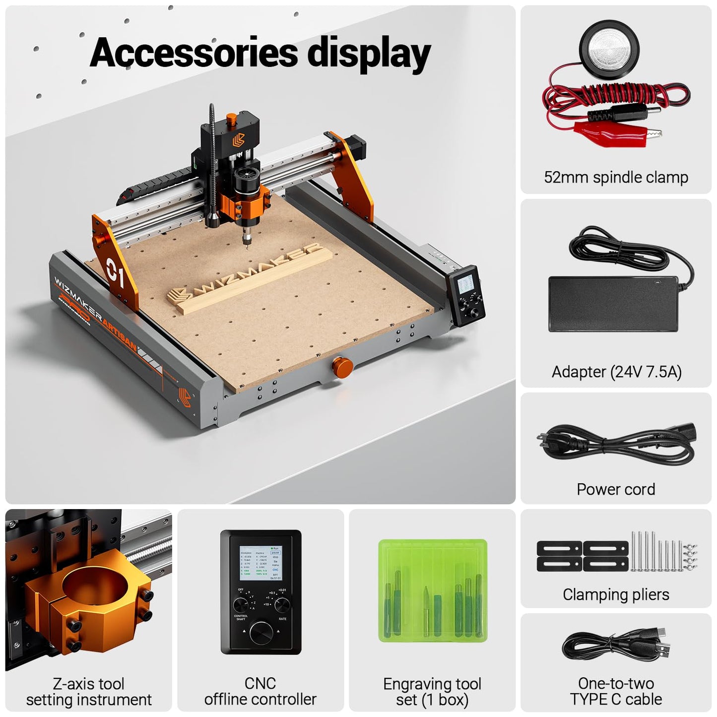 Artsian 01 CNC Router Machine 12000 RPM 300W GRBL Control 3-Axis Engraving 0.1mm Accuracy Spindle Laser Mode Switch Industrial Workrange 16.53''x16.53''x3.54'' Engraver 98% Pre-Assembled